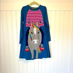 Mini Boden Blue Dress with Horse and Rider Design Equestrian Dress